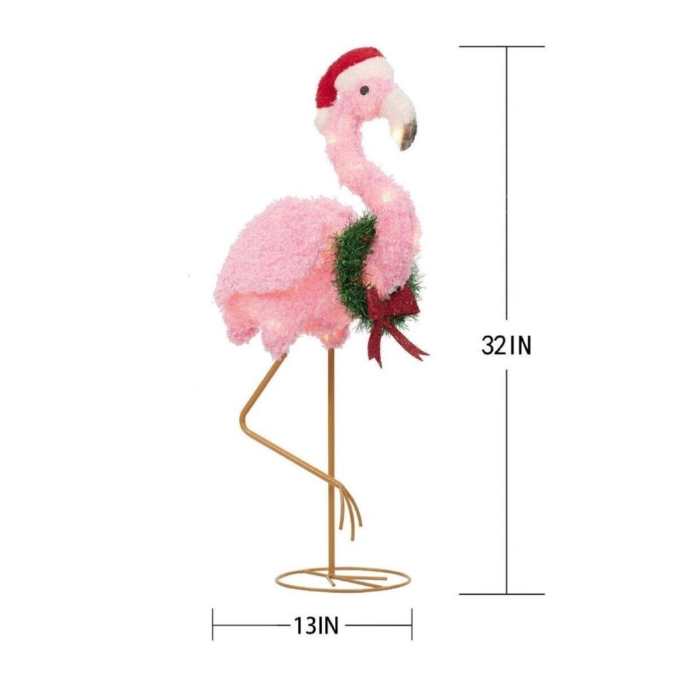 Holiday Light-Up Plush Flamingo Christmas Decor 32"